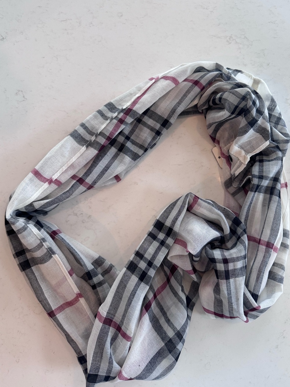 V. FRAAS White Plaid Scarf with Black and Red Stripes